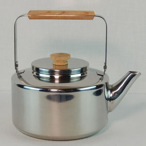 Tea Pot Stainless Steel & Wood Mid Century Modern